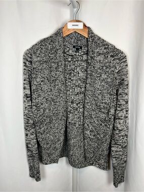 Apt. 9 Women’s Large Marled Open Front Cardigan Sweater Black Gray Knit Cozy
